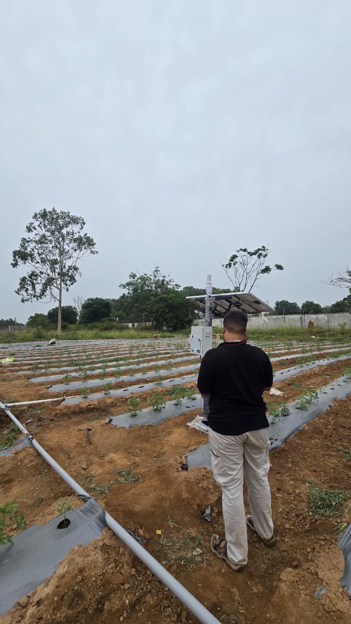 A solar-powered sensor station in the field