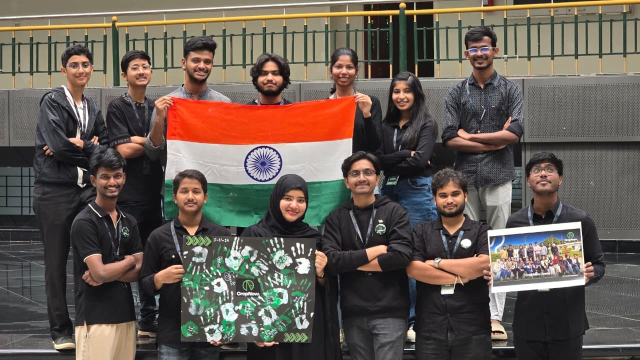 The CropNow team with the Indian flag